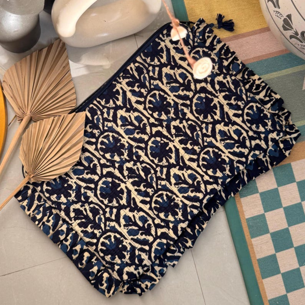 ブロックプリント・キルトPCケース / クラッチバッグ（15inch）