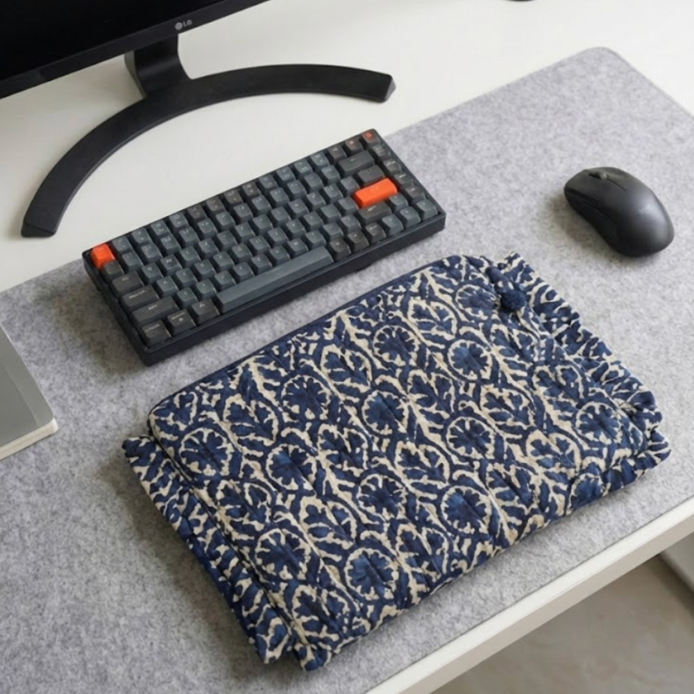 ブロックプリント・キルトPCケース / クラッチバッグ（15inch）