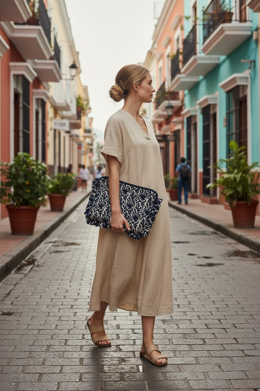 ブロックプリント・キルトPCケース / クラッチバッグ（15inch）